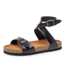 2019 stylish women arch support leather strap Rome cork sandals pure color buckle strap women outdoor Rome cork sandals